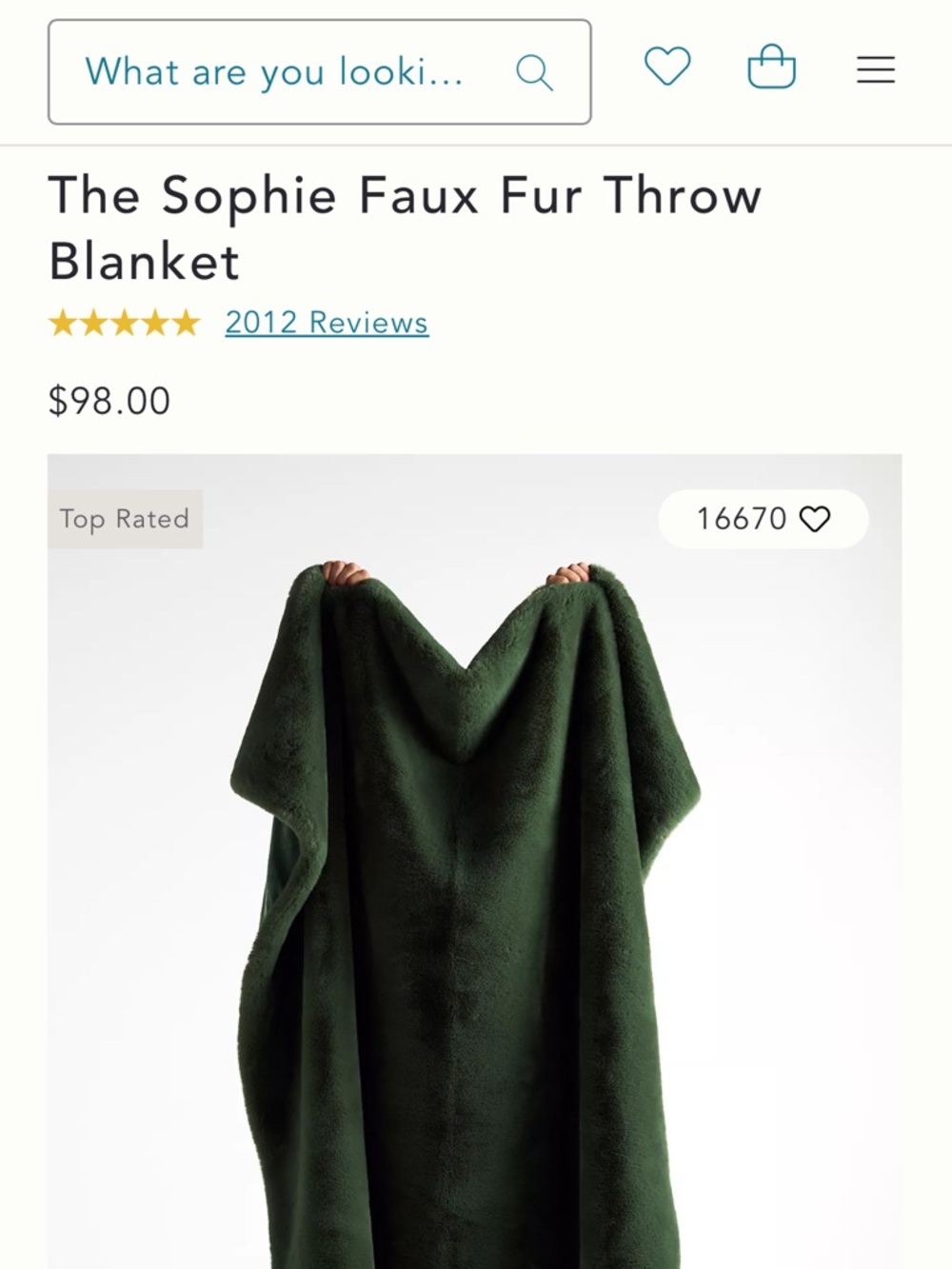 Anthropologie Sophie Faux Fur Throw Blanket in Deep Forest Green